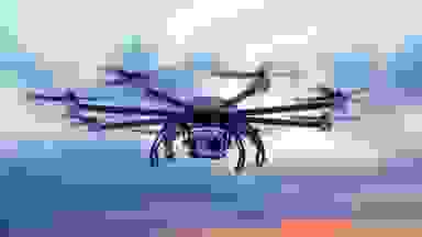 A drone flying in the sky.