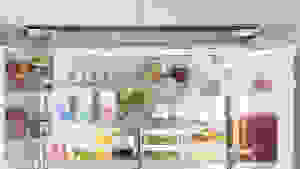 The interior of the Bosch B36CT80SNS refrigerator, stocked full of food.