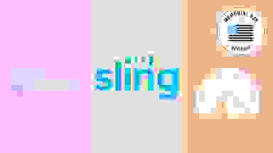 The logos for Disney+, Sling TV, and Paramount+ with the Memorial Day Reviewed badge in front of colored backgrounds.