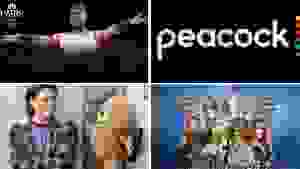 A collage of images from hit TV shows and live events next to the Peacock logo