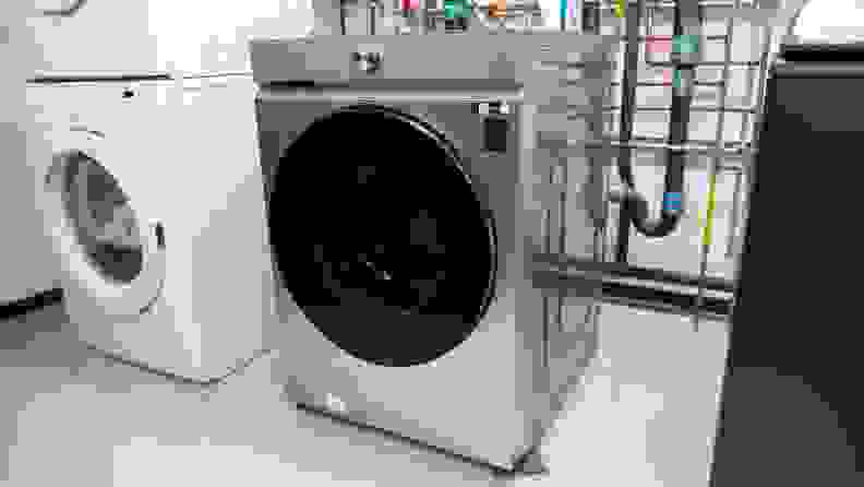 The Samsung WF53BB8700AT large capacity washing machine is set up in our laundry testing lab.