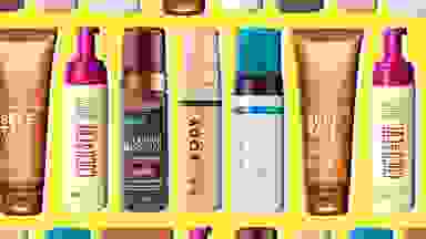 A collage of the best self-tanners from Bali Body, L'Oréal Paris, Clarins, Coco & Eve, and St. Tropez.