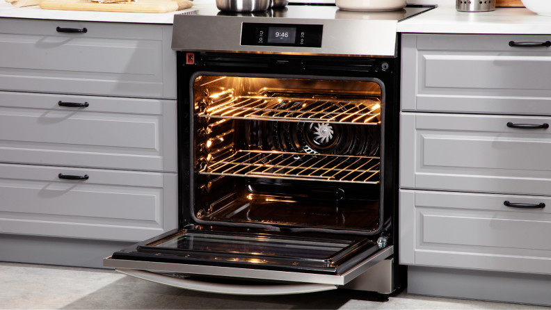 Oven door of the Frigidaire Gallery GCFI3060BF 30" Induction Range opened to display the interior.