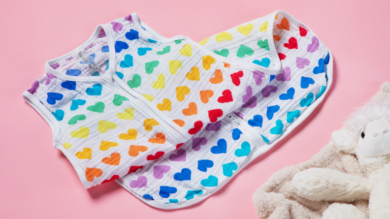 The Primary sleep sack on a pink background