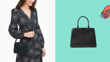 A colorful collage with purses from Kate Spade and a Mother's Day badge in the corner.