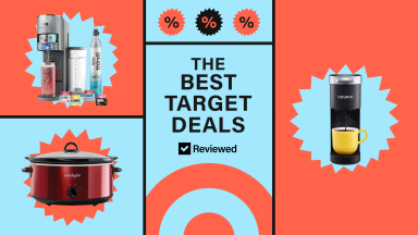 A colorful collage with the best Target deals including a Crock-Pot, a Keurig coffee maker, and more.